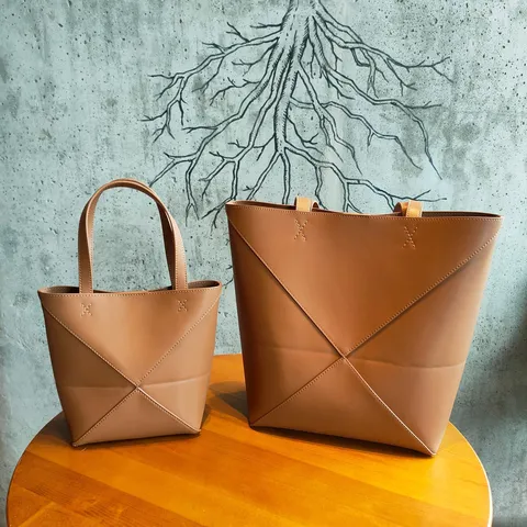 Damen Geometrische Faltbare Tragetasche Luxus Designer Stil Echtes Leder Lässige Pendler Handtasche Große Kapazität Umhängetasche
