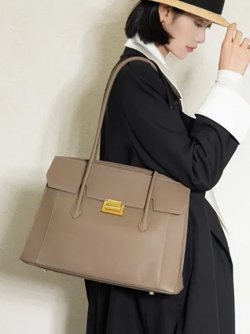 Women Genuine Leather Large Capacity Tote Bag Retro Casual Commuter Shoulder Bag Luxury Top Handle Handbag