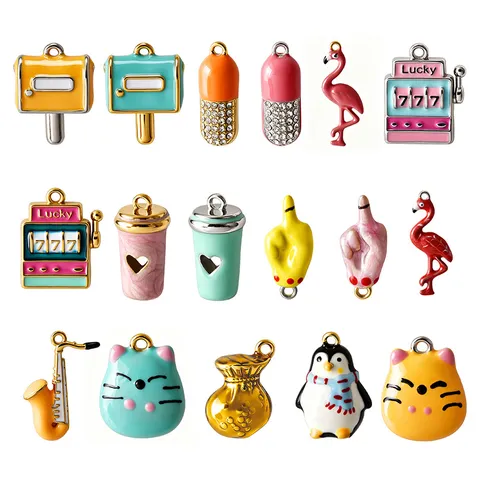 316 Stainless Steel Enamel Pendants Cute 3D Penguin Coffee Cup Flamingo DIY Necklace Bracelet Charms Dopamine Jewelry Findings