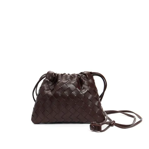 Womens Genuine Leather Woven Crossbody Bag Retro Drawstring Dumpling Cloud Bag Fashion Shoulder Handbag