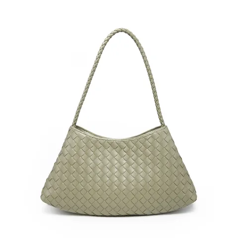 Womens Woven PU Leather Underarm Bag Fashion Handbag Casual Solid Color Single Shoulder Hobo Bag Daily Commuter Purse
