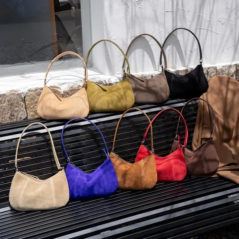 Retro Suede Leather Underarm Bag Women Solid Color Fashion Casual Single Shoulder Crossbody Bag Simple Chic Handbag