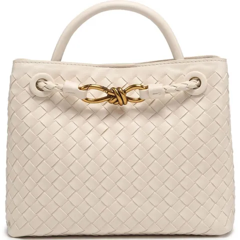 Women Large Capacity Retro PU Leather Woven Tote Bag Fashion Casual Commuter Top Handle Shoulder Bag Stylish Female Handbag