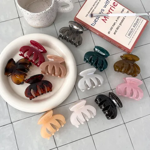 Französisch Elegant Acetat Kleine Haarkralle Unregelmäßige Vier Zahn Haarklip Poliert Einfarbig Schildpatt Haarschmuck Für Damen