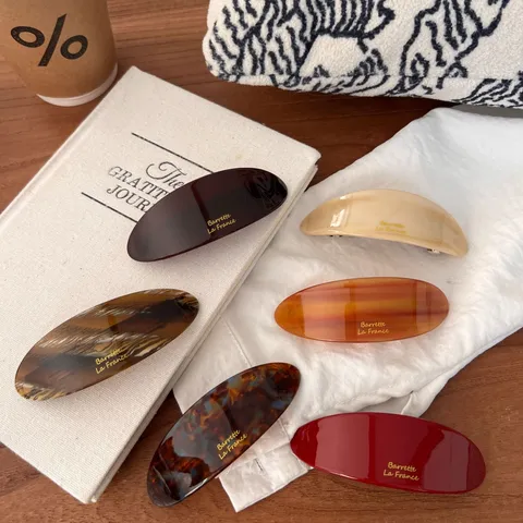 French Style Large Acetate Hair Clip For Women Gold Label Barrette Spring Clip Oval Tortoiseshell Pattern Hair Styling Accessories