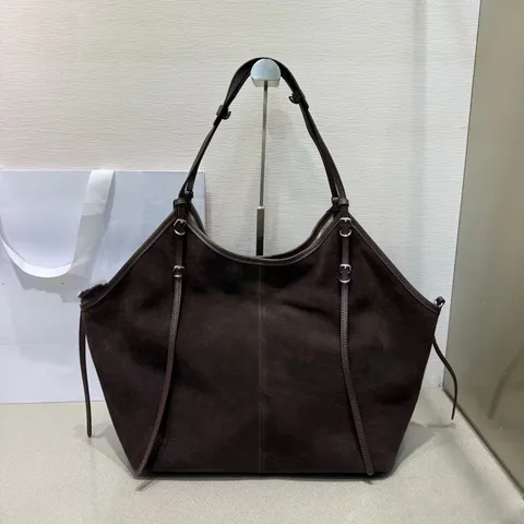 Casual Genuine Leather Tote Bag Large Capacity Minimalist Suede Handbag Soft Retro Shoulder Bag For Women