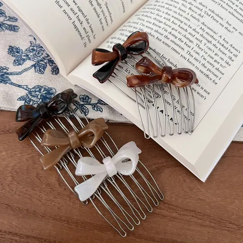 Acetaat Strik Haarkam Insteek Minimalistisch U-vormig Haargaffel Voor Vrouwen Meisjes Zoet Schildpad Effen Kleur Haaraccessoires