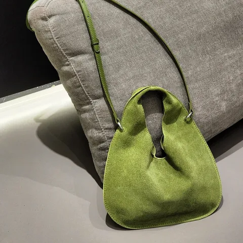 Women Fashion Genuine Leather Triangular Crossbody Bag Autumn Winter Suede Dumpling Handbag Retro Shoulder Bag