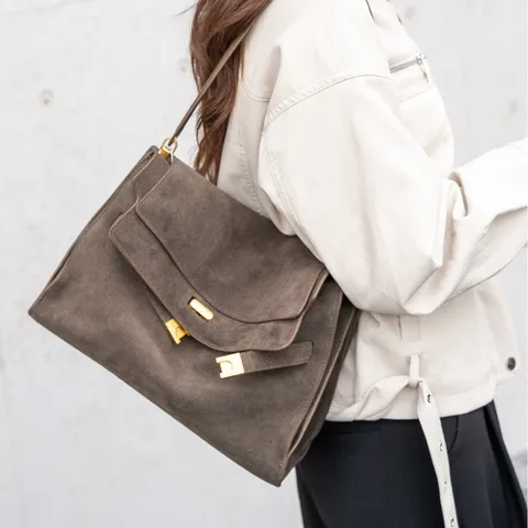 Vintage Genuine Leather Tote Bag For Women Large Capacity Commuter Shoulder Bag Retro Frosted Cowhide Handbag