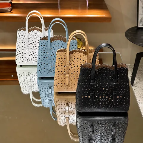 Women Genuine Leather Hollow Out Handbag French Casual Retro Wavy Edge Tote Bag Versatile Shoulder Crossbody Bag