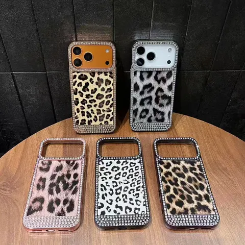 Luxury Electroplated Leopard Print Rhinestone Phone Case For iPhone Dropproof Silicone Protective Cover Women