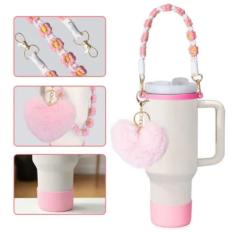 Tumbler Accessories Four Piece Set Silicone Boot Flower Strap Plush Heart Pendant Cup Ring Decoration