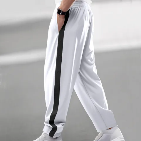 Pantalon de Jogging Sport Décontracté pour Hommes Bouton Pression Jambe Droite Bloc de Couleur Pantalon d'Automne Activewear