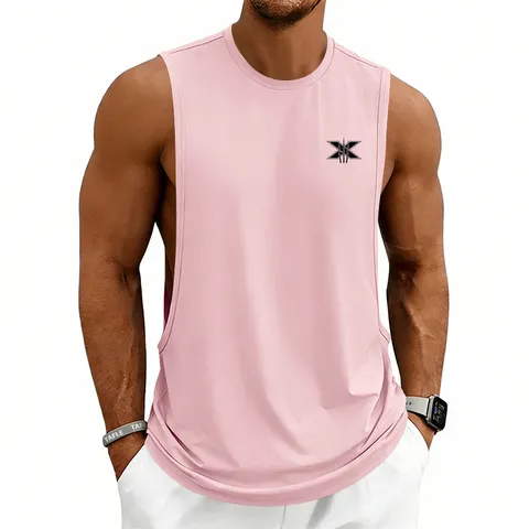 Men's Sports Fitness Tank Top Casual Loose Sleeveless Vest Summer Training Gym Workout Athletic Polyester Vest