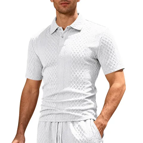 Set Polo da Uomo Jacquard Casual e Pantaloncini Estivi a Manica Corta Colletto a Revers Bottone Sopra e Sotto Set Lounge Traspirante Casual