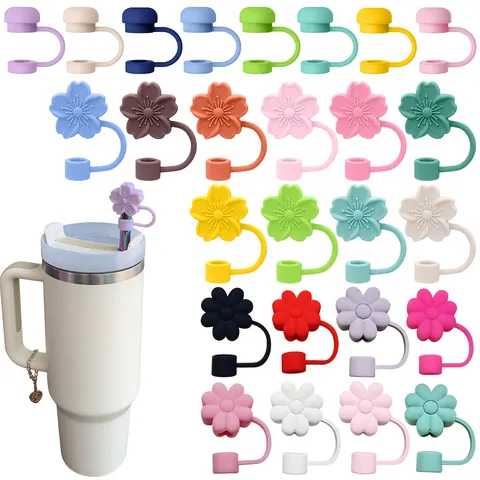 Silikon Strohhalmabdeckung Süße Blumen Strohhalm Kappe Staubdicht Strohhalm Tipp Stecker Anhänger Für Becher Tasse Zubehör
