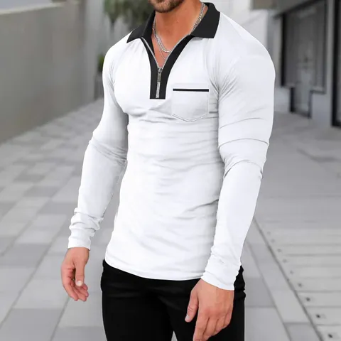 Men's Plus Size Half Zipper Long Sleeve Polo Shirt Casual Quick Dry Slim Fit Business Athletic Sports Top