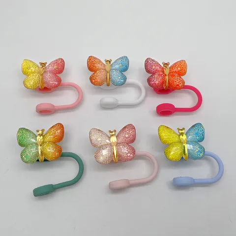 Bunt Schmetterling Strohhalm Abdeckung 10mm Silikon Staubdichte Kappe Wiederverwendbar Tassen Zubehör