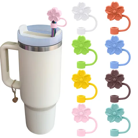 Silicone Straw Cover Cute Peach Blossom Dust Cap For 10mm Straws Reusable Drinkware Accessories Flower Cup Decoration