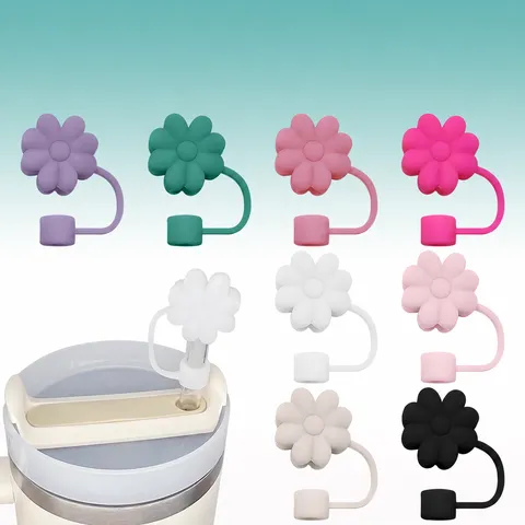 Silicone Straw Cover Cute Flower Straw Cap Dustproof Reusable Drink Straw Protector For 10mm Straws Kitchen Accessories