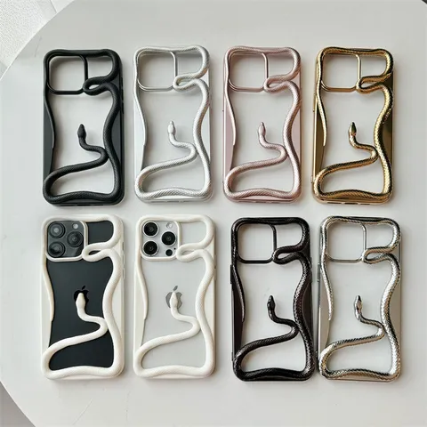 Electroplated Glossy Matte Hollow Snake Phone Case For Phone 16 15 14 13 Drop Proof Protective Cover