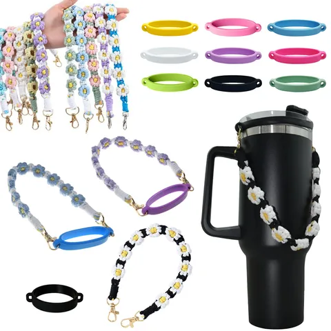Handgefertigter Gewebter Blumen Tassenriemen Silikonring Griffriemen Kompatibel Mit Stanley Cup Wasserflasche Zubehör
