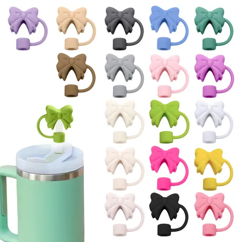 Silicone Straw Cover Bowknot Straw Cap Dustproof Reusable Drink Straw Topper Accessories For Stanley Cup Straws