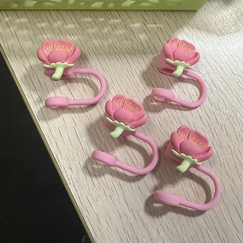 Silicone Peach Blossom Straw Cover And Spill Proof Stopper Set Dustproof Straw Cap For Drinking Cups Accessories