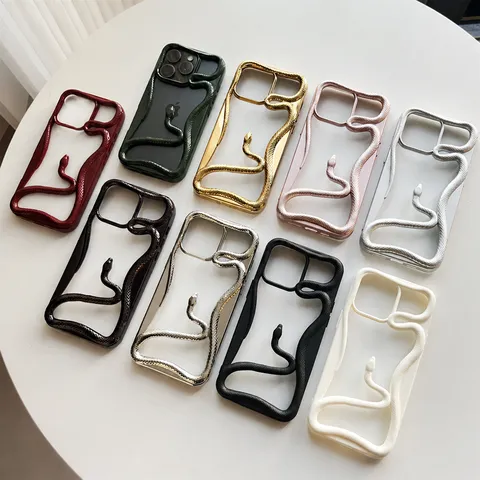 Electroplated Glossy Matte Hollow Snake Phone Case For Phone 16 15 14 13 Drop Proof Protective Cover