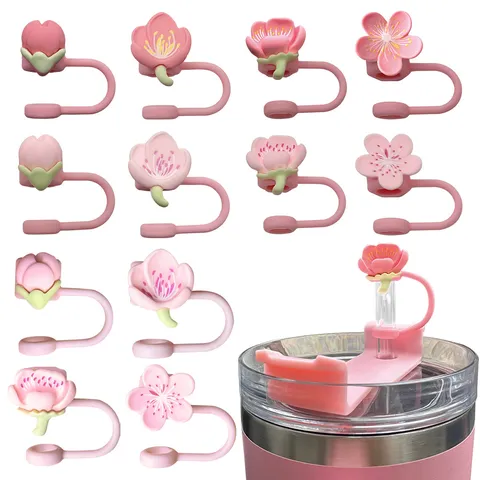Silicone Peach Straw Cover Set Dustproof Straw Cap Charm Reusable Drinking Straw Accessories For Cup Tumbler