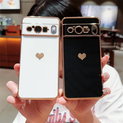 Electroplated Silicone Phone Case With Side Love Heart Pattern Drop Proof Protective Cover For Google Pixel