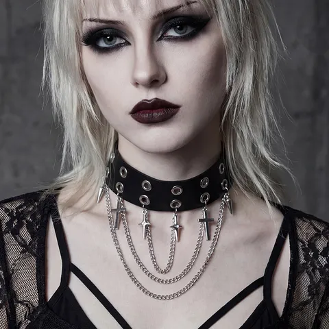 Πανκ Γοτθικό Δερμάτινο Choker Κολιέ για Γυναίκες Σκοτεινό Στυλ Μεταλλικό Σταυρό Αστέρι Μενταγιόν Φούντα Πριτσίνι Αξεσουάρ