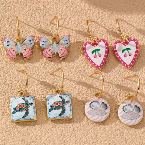 Geometrische Bunte Blume Keramik Anhänger Ohrringe Marine Schildkröte Herz Schmetterling Ohrstecker Für Damen Süßer Schmuck Geschenk