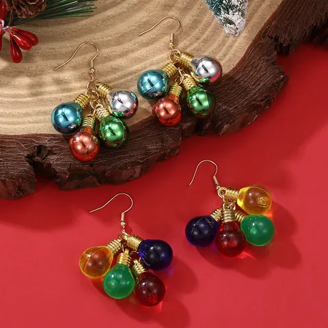 Creative Christmas Light Bulb Drop Earrings For Women Colorful Resin Alloy Hook Earrings Personalized Holiday Jewelry Party Accessories