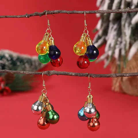 Creative Christmas Light Bulb Drop Earrings For Women Colorful Resin Alloy Hook Earrings Personalized Holiday Jewelry Party Accessories