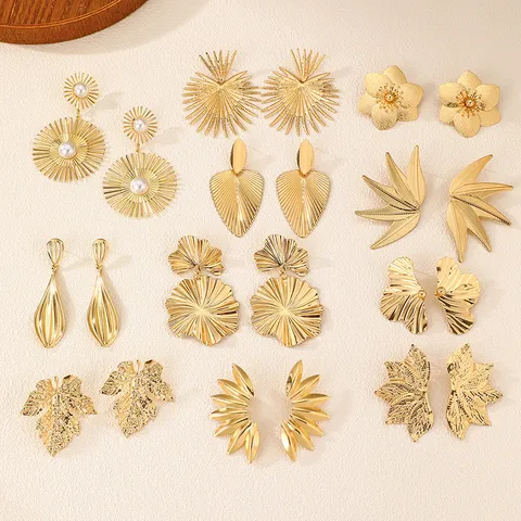 Vintage Metallic Ahornblatt Ohrringe Für Damen Große Goldene Blumen Statement Ohrstecker Boho Botanische Blatt Ohrringe Schmuck Geschenk