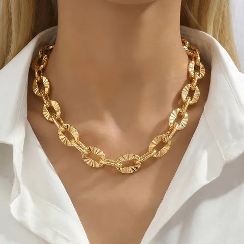 European Bold Zinc Alloy Chunky O-Chain Necklace Punk Hip Hop Metal Choker Jewelry For Women Party Statement Necklace