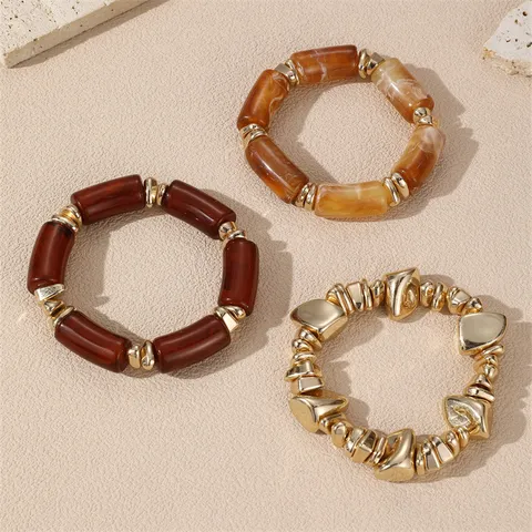Bracciale in Lega d'Oro Esagerato Braccialetti di Perline in Resina a Strati Set di Bracciali Geometrici Irregolari Gioielli Donna