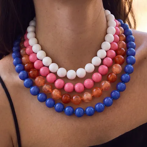 Collana di Perline Acriliche Rotonde in Stile Bohémien per Donna Gioielli alla Moda con Catena di Estensione in Lega di Zinco