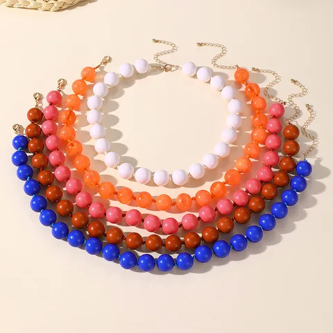 Collana di Perline Acriliche Rotonde in Stile Bohémien per Donna Gioielli alla Moda con Catena di Estensione in Lega di Zinco