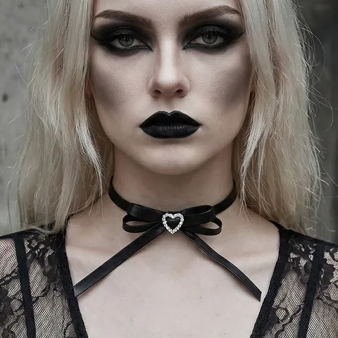 Gothic Black PU Leather Choker Necklace Bowknot Rhinestone Heart Star Pendant Adjustable Neckband For Women Dark Aesthetic Jewelry