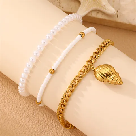 Boho Legierung Muschel Künstliche Perle Fußkettchen Set Für Damen Sommer Strandurlaub Seestern Herz Anhänger Fußkette Schmuck