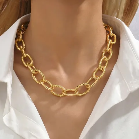 European Bold Zinc Alloy Chunky O-Chain Necklace Punk Hip Hop Metal Choker Jewelry For Women Party Statement Necklace
