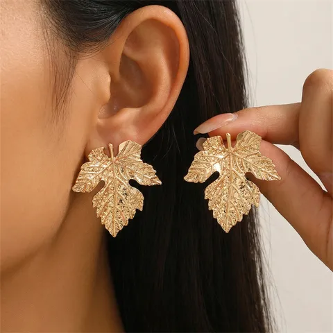 Vintage Metallic Ahornblatt Ohrringe Für Damen Große Goldene Blumen Statement Ohrstecker Boho Botanische Blatt Ohrringe Schmuck Geschenk