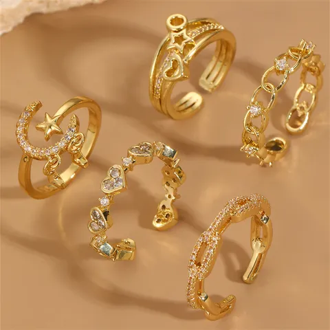 Edelstahl Herz Ring Für Damen Verstellbar Strass Künstliche Perle Gold Offener Fingerring Mode Schmuck