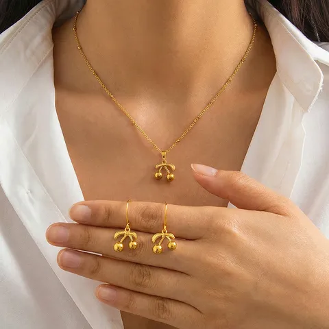 Minimalistisch Edelstahl Herz Schmetterling Muschel Anhänger Halskette Ohrstecker Set Modisch Gold Schmuck Set Für Damen