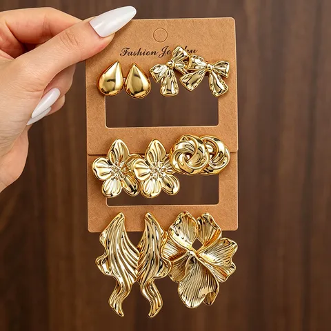 Minimalistische Vintage Gold Legierung Ohrringe Strass Wassertropfen Blume Schleife Seestern Geometrische Ohrringe Für Damen INS Trendy Schmuck