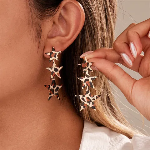 Western Chic Zinklegierung Geometrische Leopardenmuster Ohrstecker Vintage Elegante Stern Blume Herz Ohrringe Für Damen Schmuck Geschenk