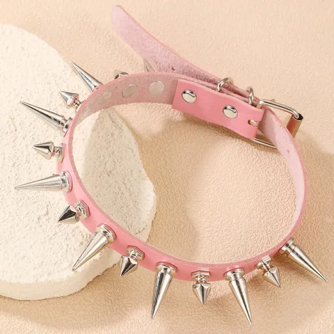 Collana Girocollo in Pelle Punk con Punte per Donna Borchia Argento Gotico Regolabile Gioielli Gotici per Club Party Notte