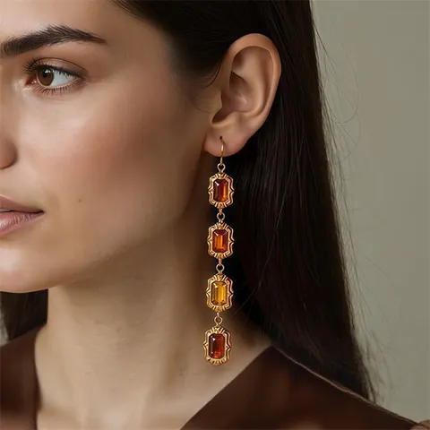 Vintage Bernstein Ohrringe Für Damen Luxuriöse Schleife Blumen Lange Hängeohrringe Harzstift Glasperlen Schmuck Retro Gold Ohrschmuck